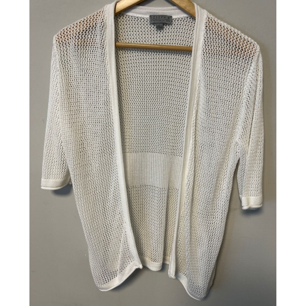 Joseph A Cardigan Womens Large White Pre-owned Mesh Open Front Silk Blend Knit